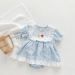 【66-90cm】ロンパースワンピース ベビー フリル付き ハート柄