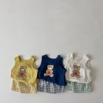 【73-100cm】セットアップ ベビー くまさんベスト&チェックショートパンツ - 画像 (4)