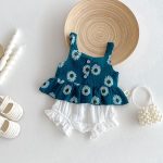 【66-100cm】セットアップ ベビー服 女の子 フラワーキャミトップス&ショートパンツ - 画像 (3)