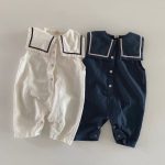 【66-90cm】ロンパース ベビー ノースリーブ セーラーカラー