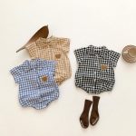【66-90cm】ロンパース ベビー チェック クマロゴ - 画像 (3)