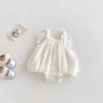 【66-90cm】ロンパース ホワイト バタフライ シンプル