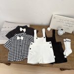 【73-120cm】セットアップ サロペット＆シャツ シンプル - 画像 (10)