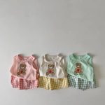 【73-100cm】セットアップ ベビー くまさんベスト&チェックショートパンツ - 画像 (3)