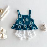 【66-100cm】セットアップ ベビー服 女の子 フラワーキャミトップス&ショートパンツ