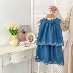 【73-120cm】セットアップ ベビー 女の子 デニムトップス&パンツ ノースリーブ - 画像 (4)