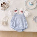 【73-100cm】サロペットロンパース&ブラウス ベビー いちご刺繍 スウィート - 画像 (2)