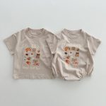 【66-100cm】ロンパース or Tシャツ ベビー プリント コットン - 画像 (3)