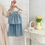 【73-120cm】デニムセットアップ ベビー 女の子 フラワー 刺繍 - 画像 (6)