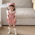 【66-90cm】ロンパース&ヘッドバンド ベビー 女の子 レース チェック - 画像 (4)