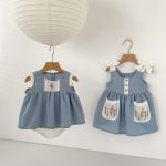 【73-110cm】セットアップ or ワンピース ベビー 女の子 韓国風 花刺繍 - 画像 (4)