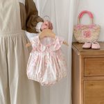 【66-90cm】ロンパース ベビー 小花柄 丸襟 ノースリーブ - 画像 (6)