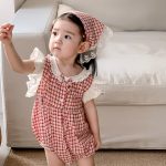 【66-90cm】ロンパース&ヘッドバンド ベビー 女の子 レース チェック - 画像 (5)