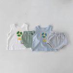 【66-100cm】セットアップ ベビー 可愛い ベスト&ボーダーショートパンツ - 画像 (4)