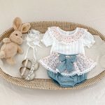 【73-110cm】セットアップ ベビー 花柄 レース リボン付き