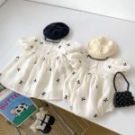 【66-120cm】ロンパース or ワンピース ベビー 女の子 リボン バブルスリーブ - 画像 (7)