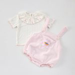 【66-100cm】セットアップ ベビー チェック サロペットロンパース&Tシャツ - 画像 (5)
