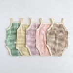 【66-90cm】キャミロンパース ベビー チェック 肌触り良い