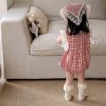 【66-90cm】ロンパース&ヘッドバンド ベビー 女の子 レース チェック - 画像 (6)