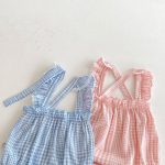 【66-90cm】サロペットロンパース ベビー フリル袖 チェック - 画像 (9)