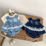 【66-100cm】セットアップ ベビー デニム レース トップス&ブルマ - 画像 (5)