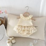 【66-90cm】セットアップ ベビー服 ノースリーブ フリル襟 トップス＆スカートパンツ - 画像 (4)