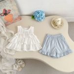 【73-120cm】セットアップ ベビー フリル ノースリープ ドット柄 - 画像 (4)