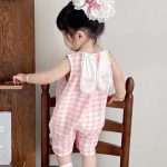 【66-100cm】カバーオール ベビー ウサギ耳 チェック柄