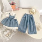 【73-120cm】デニムセットアップ ベビー 女の子 フラワー 刺繍 - 画像 (7)