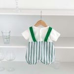 【66-90cm】カバーオール ベビー 半袖 恐竜 ストライプ - 画像 (3)
