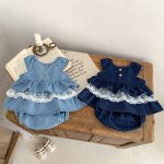 【66-100cm】セットアップ ベビー デニム レース トップス&ブルマ - 画像 (4)