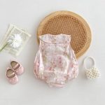【66-90cm】ロンパース ベビー 小花柄 丸襟 ノースリーブ - 画像 (3)