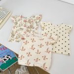 【66-100cm】セットアップ ベビー フリル袖トップス&レースショートパンツ - 画像 (4)