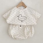 【66-100cm】セットアップ ベビー ドット/チェックあひるプリント - 画像 (4)