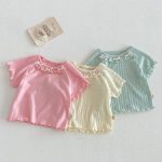 【73-120cm】Tシャツ ベビー 女の子 フリル 蝶結び