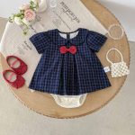 【66-90cm】ロンパース ベビー 女の子 チェックセーラー - 画像 (3)