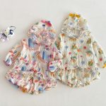 【73-120cm】セットアップ ベビー 女の子 フード付き 薄手