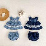 【66-100cm】セットアップ ベビー デニム レース トップス&ブルマ