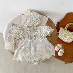 【66-90cm】ロンパース＆帽子 ベビー服 女の子 レース 花柄 - 画像 (5)