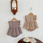 【66-100cm】セットアップ ベビー チェック フリル トップス&パンツ - 画像 (7)