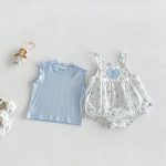 【66-90cm】ロンパース＆シャツ ブルーフラワー 可愛い 女の子 - 画像 (3)