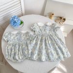 【66-130cm】ロンパースorワンピース ブルー 花柄 姉妹服 - 画像 (3)