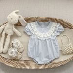 【66-90cm】ロンパース ベビー 女の子 二重レースパフスリーブ - 画像 (3)