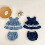 【66-100cm】セットアップ ベビー デニム レース トップス&ブルマ - 画像 (6)