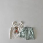 【73-100cm】セットアップ ベビー くまさんベスト&チェックショートパンツ - 画像 (6)