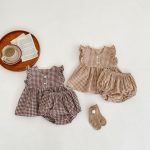 【66-100cm】セットアップ ベビー チェック フリル トップス&パンツ