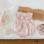 【66-90cm】ロンパース ベビー 小花柄 丸襟 ノースリーブ - 画像 (4)