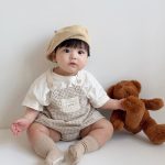 【66-90cm】セットアップ ベビー チェックサロペットロンパース&半袖Tシャツ - 画像 (7)