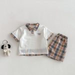 【73-120cm】半袖Tシャツ or チェックショートパンツ 韓国風 刺繍ロゴ - 画像 (3)