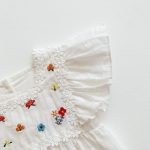 【66-100cm】ロンパース ベビー 女の子 花刺繍 スクエアネック - 画像 (6)